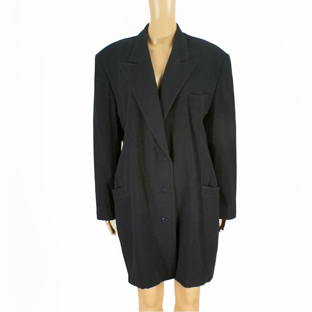 Vintage Escada Margaretha Ley Black Wool Cashmere Blend Button Up Jacket Blazer